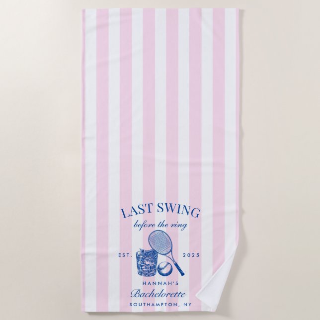 Toalla De Playa Retro Rosa Último Swing Antes De La Sortija Tenis  (Anverso)