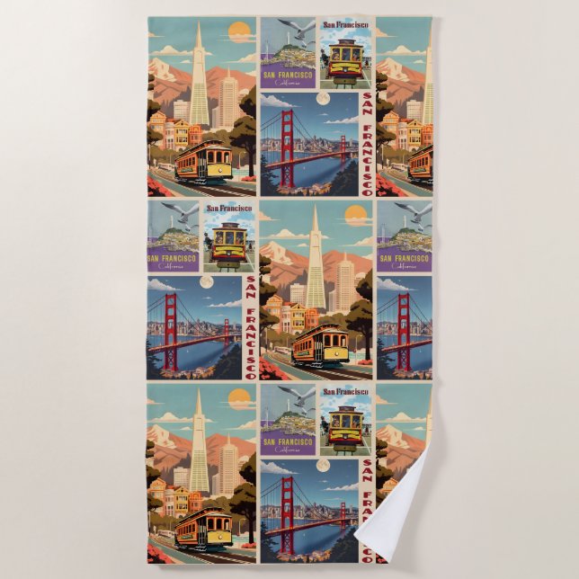 Toalla De Playa Retro San Francisco Patchwork (Anverso)