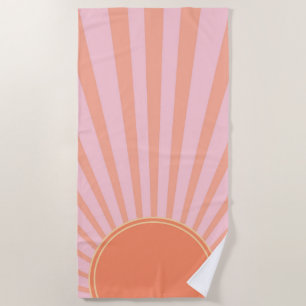 Toalla De Playa Retro Sun Burst Sunset Sunrise Pastel rosa