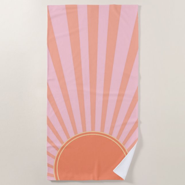 Toalla De Playa Retro Sun Burst Sunset Sunrise Pastel rosa (Anverso)