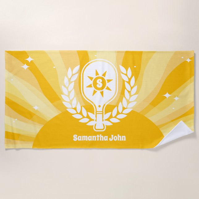 Toalla De Playa Retro Sunshine Pickleball Brillante Ducha (Anverso)