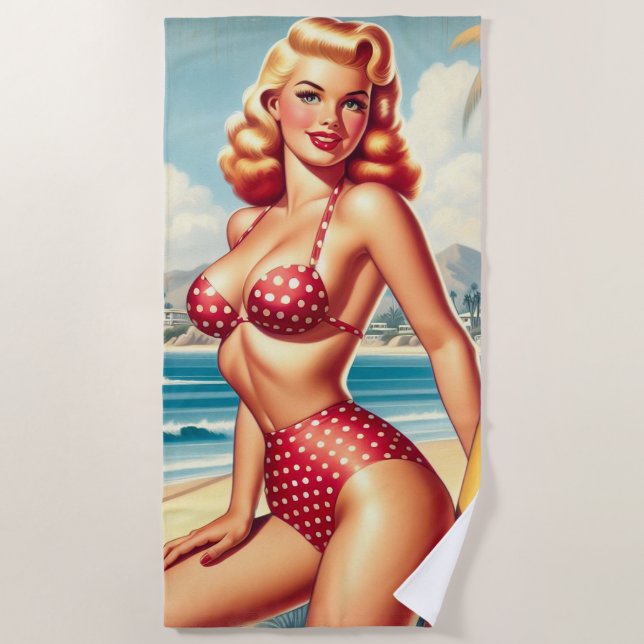 Toalla De Playa Retro Surf Pin Up (Anverso)