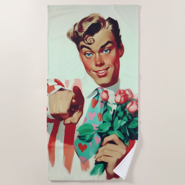 Toalla De Playa Retro Valentine Flirty Guy (Anverso)