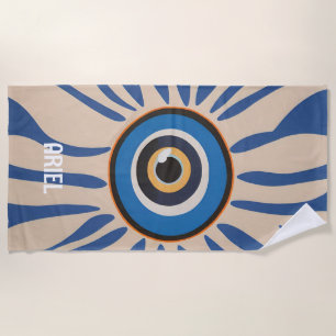 Toalla de playa retro vintage Monogram Evil Eye