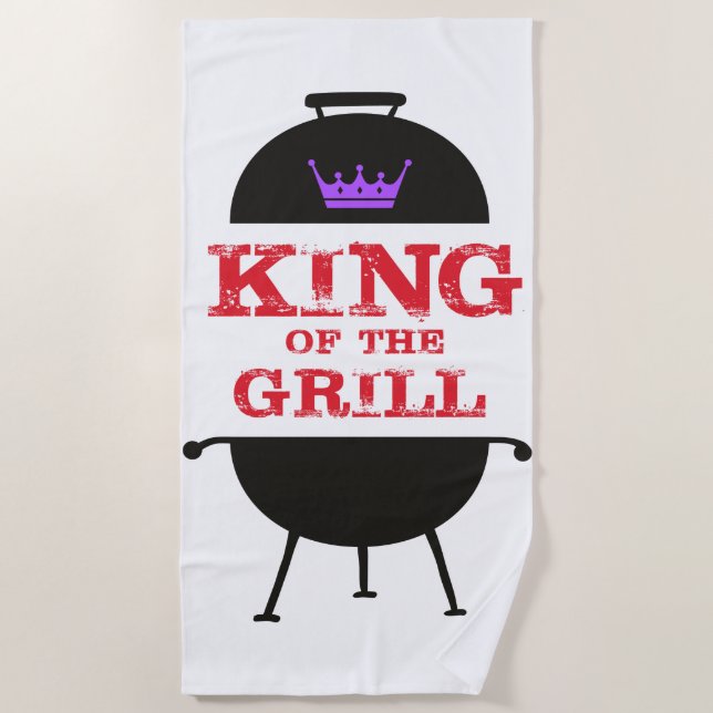 Toalla De Playa Rey Del Grill, Negro Morado Rojo (Anverso)