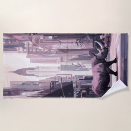 Toalla De Playa Rhino in Futuristic City Urban Surreal Art