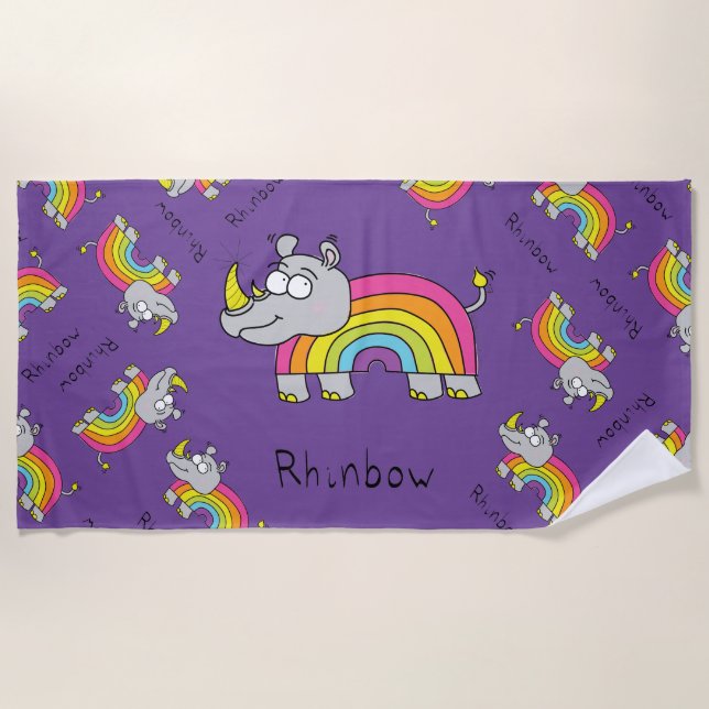 Toalla De Playa Rhino Rainbow Funny Kids (Anverso)