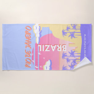 Toalla De Playa Río de Janeiro Brasil Poster azul de arte de viaje