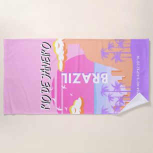 Toalla De Playa Río de Janeiro Brasil Poster rosa de arte de viaje