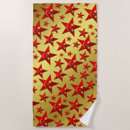 Toalla De Playa risas, estrellas, estrellas, rojo, oro, sonrisa, c
