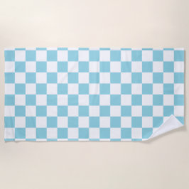 Toalla De Playa Robin Egg Blue con patrón de cuadrado blanco