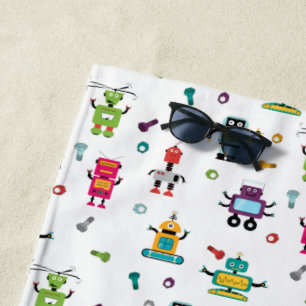 Toalla De Playa Robot para niños de robots multicolores