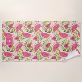 Toalla De Playa Rodajas de Sandía Monogramadas con Acuarela Tropic