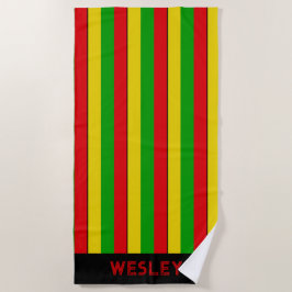 Toalla De Playa Rojo Amarillo y Verde Rasta Rayado