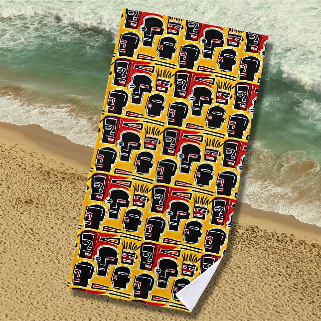 Toalla De Playa Rojo negro abstracto de cabezas en amarillo (Subido por el creador)