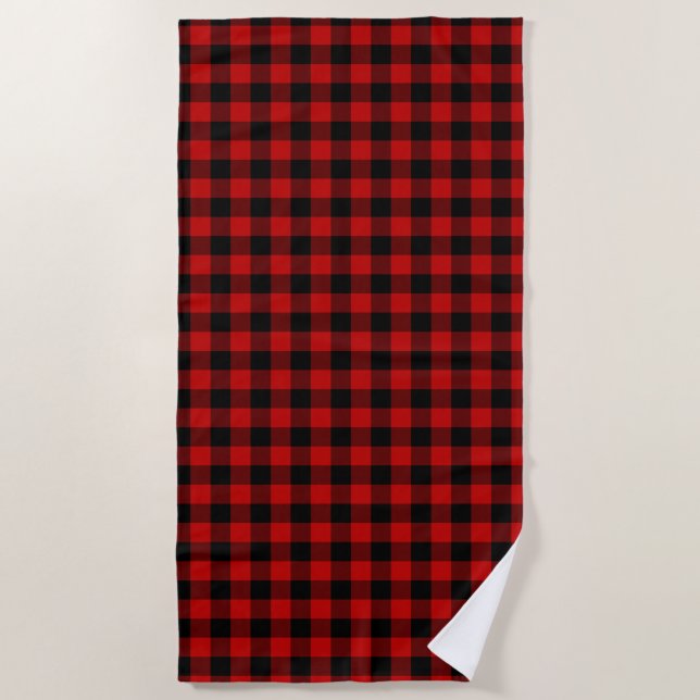 Toalla De Playa Rojo negro lumberjack plaudido (Anverso)