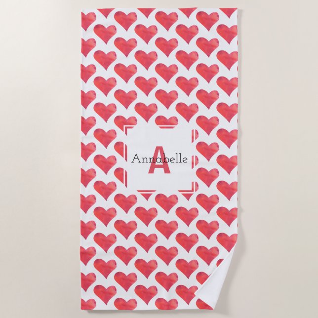 Toalla De Playa Rojo personalizado modelo del monograma del (Anverso)