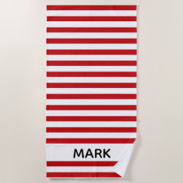 Toalla De Playa Rojo Y Blanco A Tiras Personalizadas