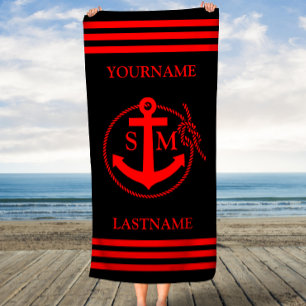Toalla De Playa Rojo y negro aroma de ancla personalizado