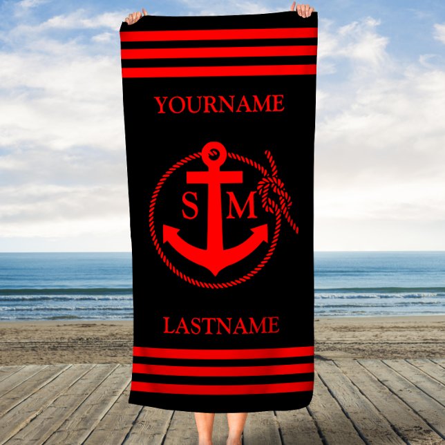 Toalla De Playa Rojo y negro aroma de ancla personalizado (Subido por el creador)