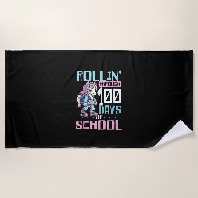 Toalla De Playa Rollin' Through 100 Days Of School Unicorn Kinderg (Anverso)