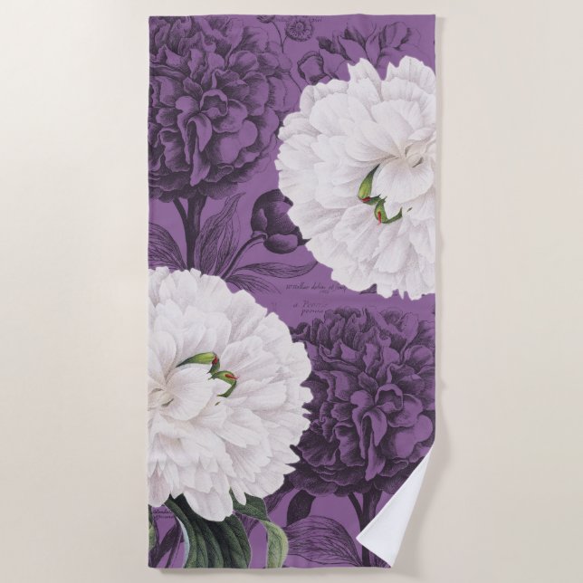 Toalla De Playa Romántico púrpura del Peony blanco (Anverso)