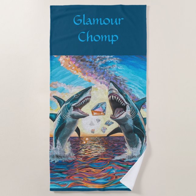 Toalla De Playa Rompiendo el Glamour Chomp-Shark por joyas brillan (Anverso)