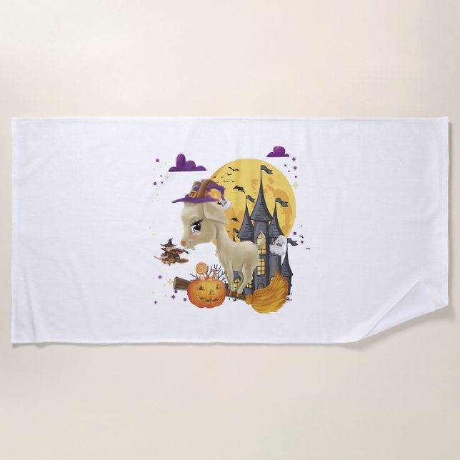 Toalla De Playa Ropa de calabaza de baño de cabra de Halloween (Anverso)