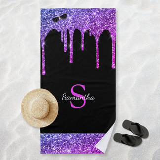 Toalla De Playa Ropa de moda Rosa Purpura Azul Brillo Goteo Negro 