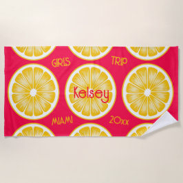 Toalla de playa rosa amarilla rodaja de limón de s