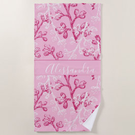 Toalla De Playa rosa botánico personalizado