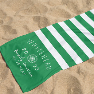 Toalla De Playa Rosa de brújula náutica banda Kelly Green Monogram