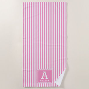 Toalla De Playa Rosa de moda Tiras De Cabana Rosa Monogramadas Ini