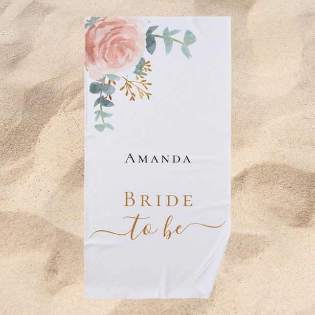 Toalla De Playa Rosa de novia oro eucalipto floral bachelorette (Subido por el creador)
