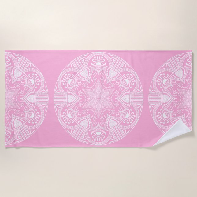 Toalla De Playa Rosa Mandala (Anverso)