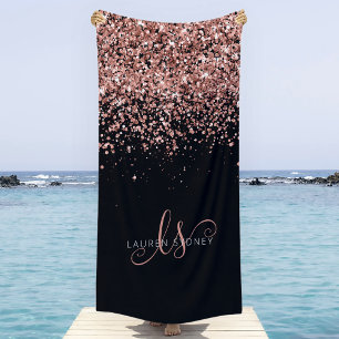 Toalla De Playa Rosa Oro Rubor Purpurina rosa Glam Monograma Nombr