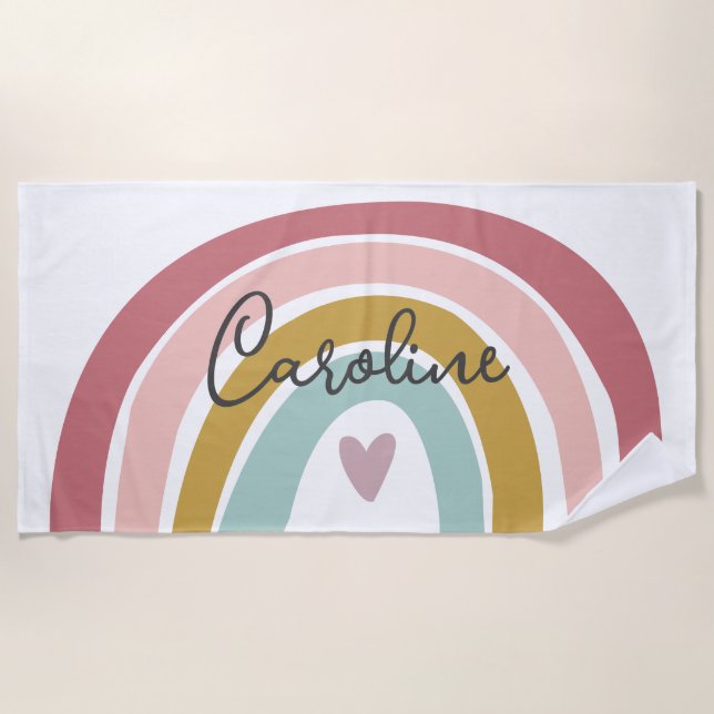 Toalla de playa Rosa Pastel Boho Rainbow Name (Anverso)