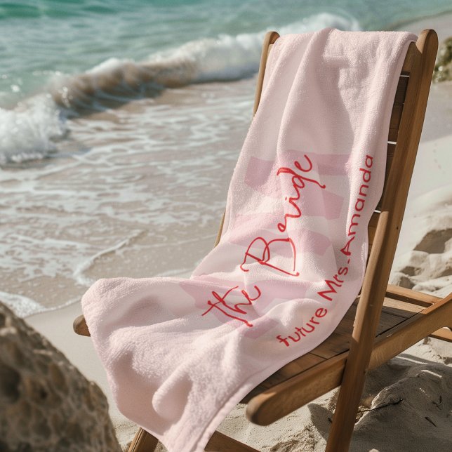 Toalla de playa rosa personalizada "The Bride" | F (Subido por el creador)