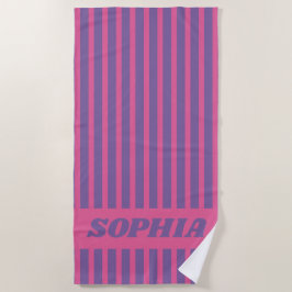 Toalla De Playa Rosa rayada personalizada de verano moderna