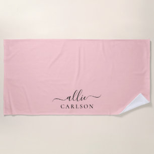 Toalla De Playa Rosa Sonrojado Rosa Polvoriento Nombre Minimalista
