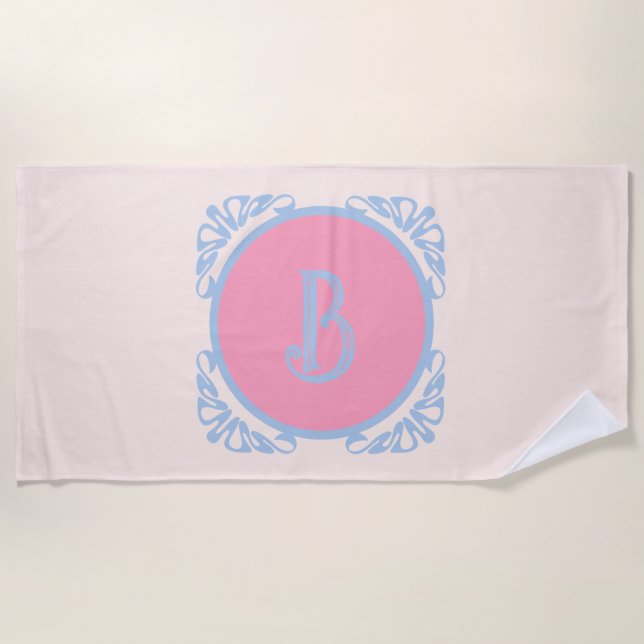 Toalla De Playa Rosa y azul personalizados (Anverso)