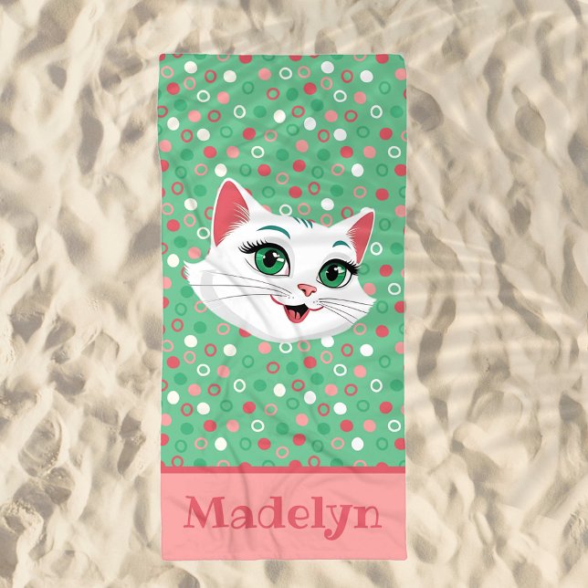 Toalla de playa rosa y verde de gato super lindo (Subido por el creador)