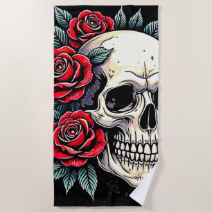 Toalla De Playa Rosas de cráneo Tattoo Art