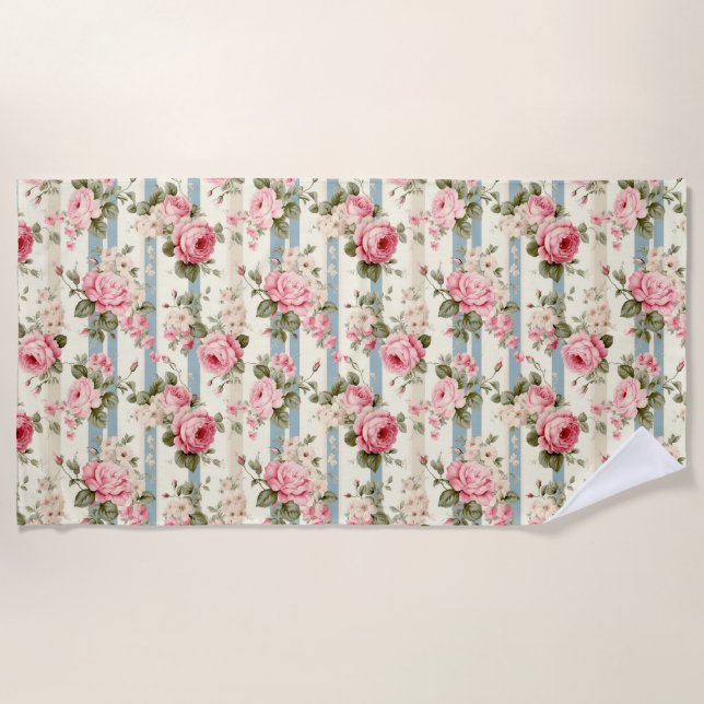 Toalla De Playa Rosas de Shabby Chic Vintage (Anverso)