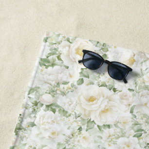 Toalla De Playa Rosas florales blancas crema románticas