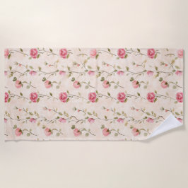 Toalla De Playa Rosas Florales Rosa Crema Bonitas