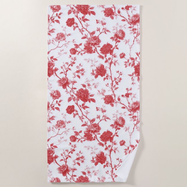 Toalla De Playa Rosas Rojas Floral (Anverso)