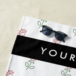 Toalla De Playa Rosas Rojas, Patrón De Rosas, Tu Nombre