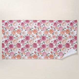 Toalla De Playa Rosas y Peonías — Minimalismo Pastel Moderno