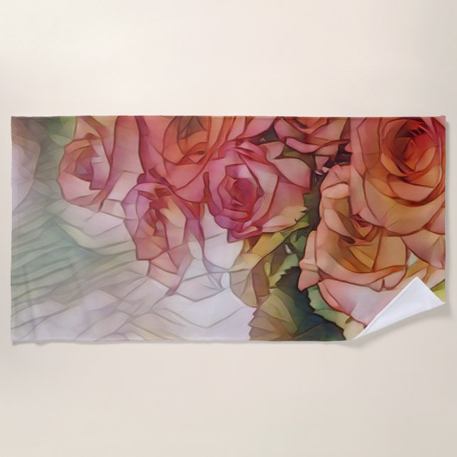 Toalla De Playa Roses Rojos En La Luz Solar Aplastada (Anverso)